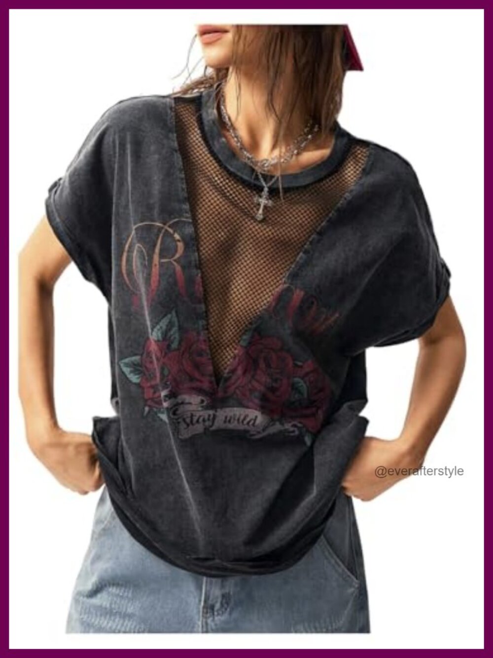 Vintage Gothic Mesh Graphic Tee Y2K Streetwear Top